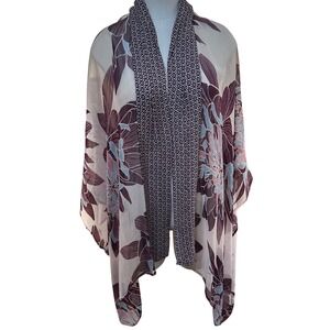 Elevenses Anthropologie Kimono Cardigan Womens O/S Purple 100% Silk Floral Sheer